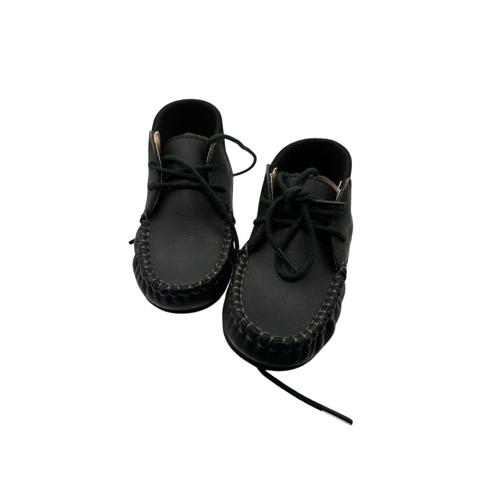 Emerald Leather Moccasins Forest Green Lace Up Baby Shoes Size 20 NIB Classic